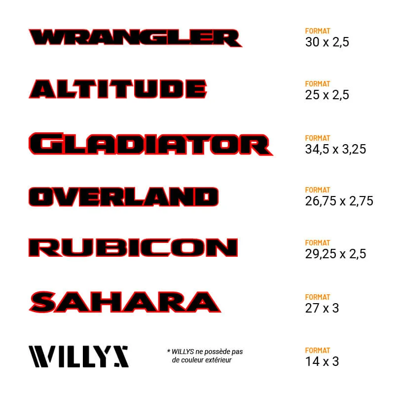 Garnitures pour côtés de capot - Wrangler Altitude Gladiator Overland Rubicon Sahara Willys